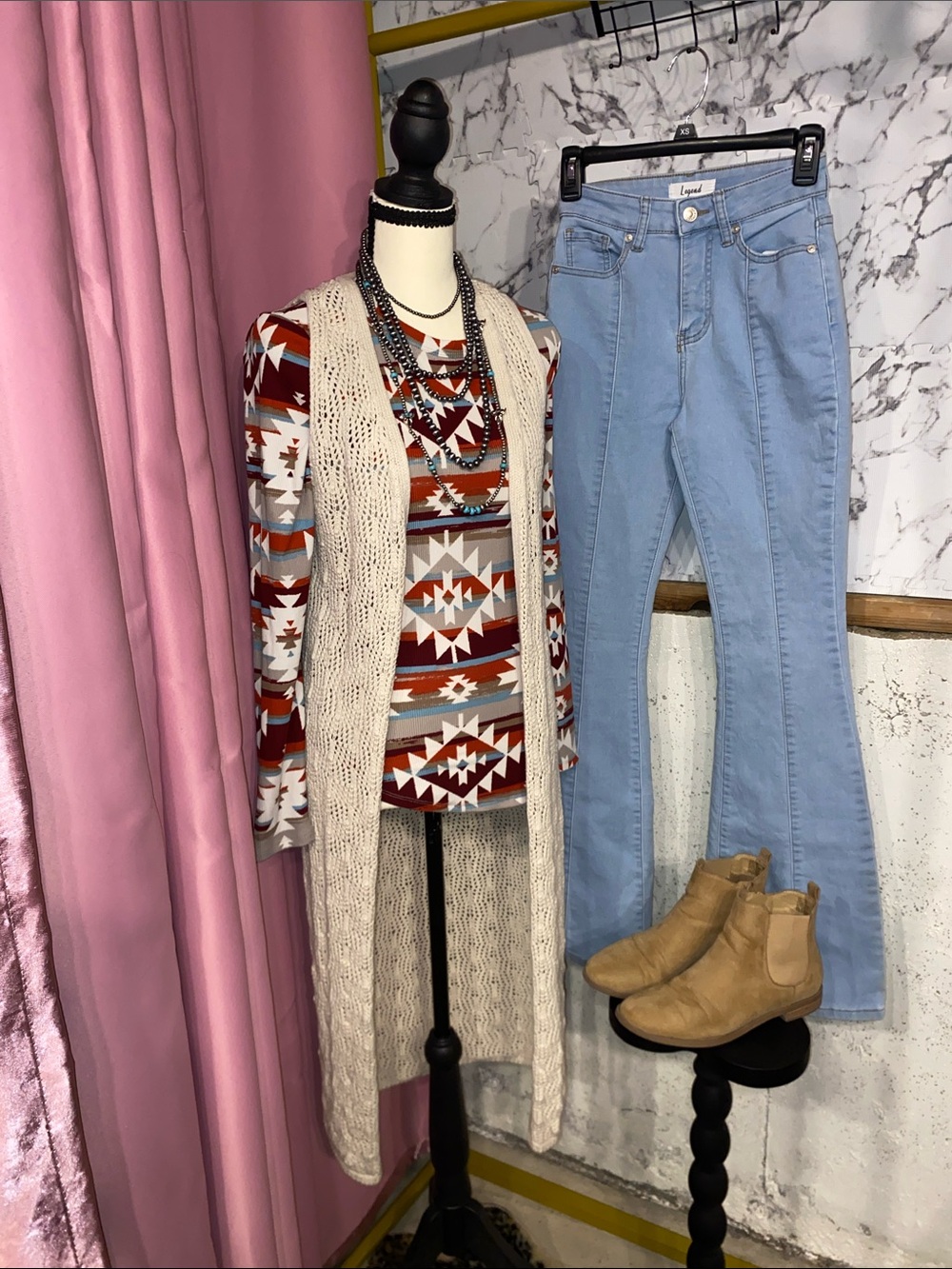 No Boundaries Aztec Print Long Sleeve Ribbed Top